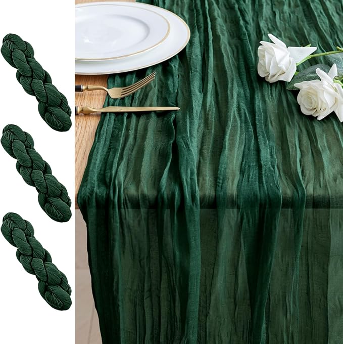 Cheesecloth Table Runner 10FT 3Pcs Emerald Green Boho Gauze Sheer Runners | by Xiomot
