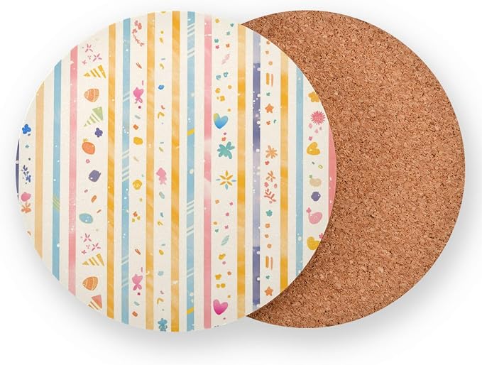 Stripes Tiny Dots Minimalist Aesthetic Coaster 4 Pcs Cork Placemats Hot Pads - Image 2