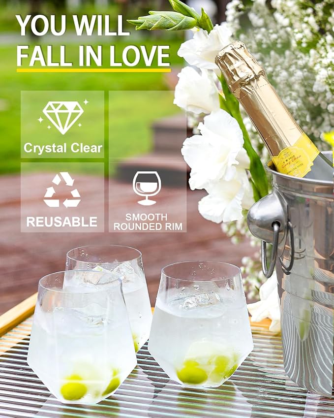 40 Pack Plastic Wine Glasses, 12 Oz Disposable Cocktail Whiskey Glasses | Clear - Image 4