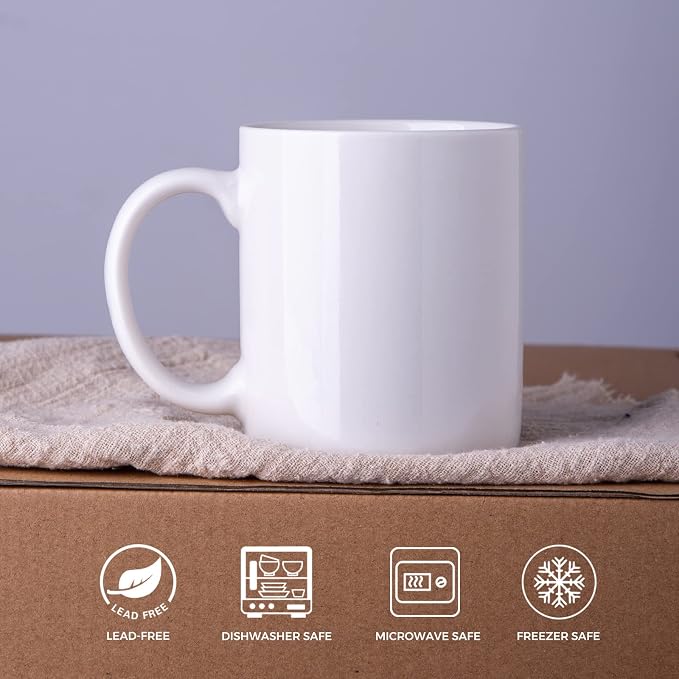 GBhome White Coffee Mugs Set of 12, 12 oz Ceramic Coffee Cups | Classic COffee - Image 7