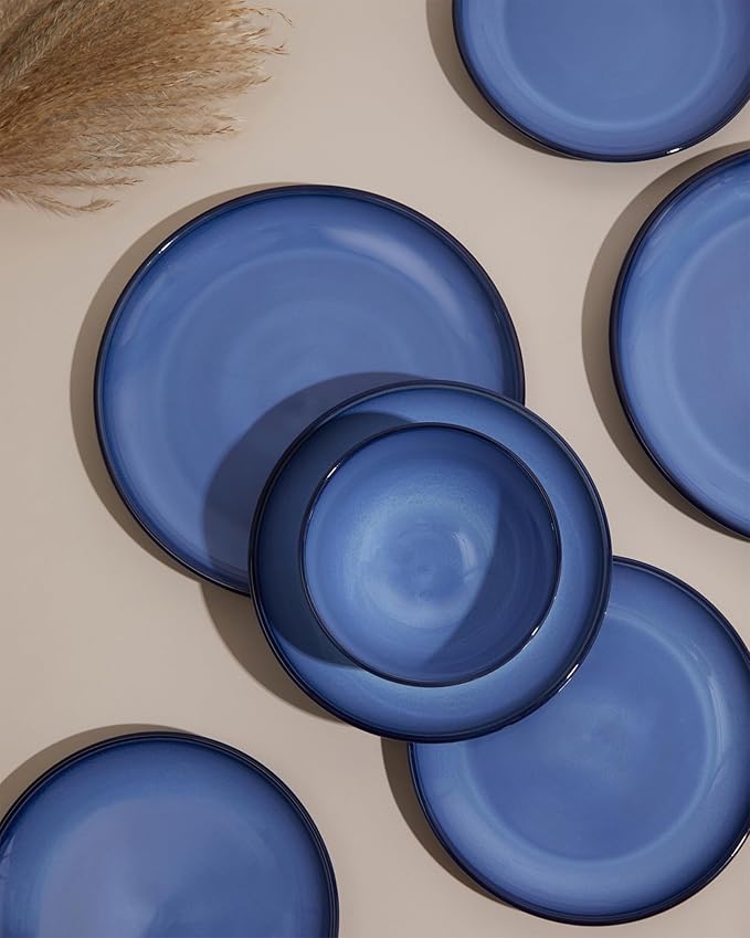 Blue Stoneware Dinnerware Set, Handmade Round Dishes Set - Image 4