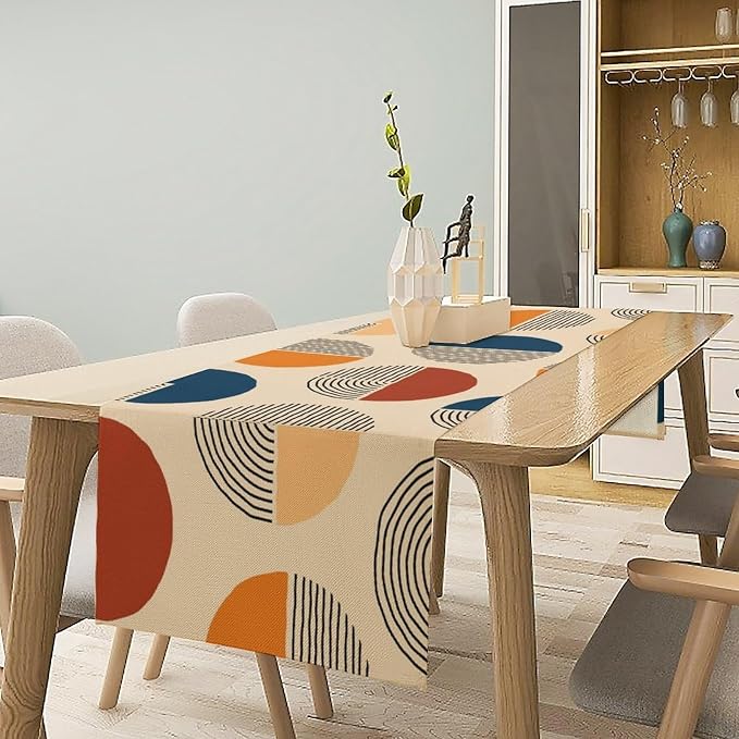 Abstract Mid Century Table Runner Sun Geometric Arch Minimalisted Modern Trendy - Image 2