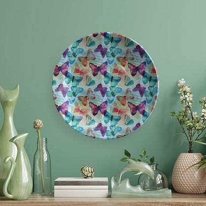 Ceramic Display Plate, Abstract Ceramic Hanging Decorative Plate, Watercolor Rainbow Colored Butterflies and Letterings Music, 7 Inch, Living Room Kitchen Decoration Household, Multicolor