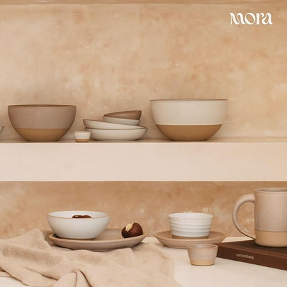 MORA Medium Dishes Set of 4, 30oz Ceramic Pottery Pasta Plate/Wide Bowls - Microwave, Oven and Dishwasher Safe - Oat