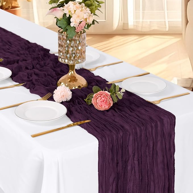 3 Pack Dark Purple Cheesecloth Table Runner, 17 x 108 Inch, Gauze Cheese Cloth - Image 3