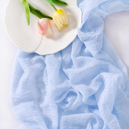 Cheesecloth Table Runner Summer Boho Wedding Shower Party Home Decor | Blue - Image 3