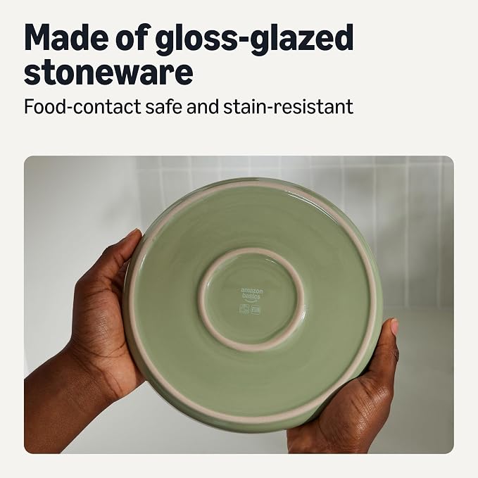 Amazon Basics Glazed Stoneware Salad Plates, Ceramic 4-Piece Set, Microwave and - Image 3