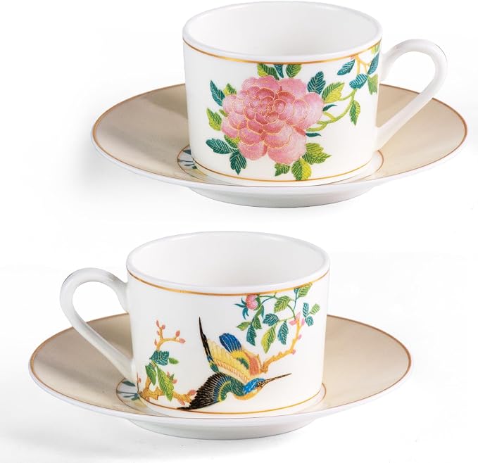 KAMMAK Tea Cups and Saucers Set of 2, Porcelain Coffee Cups, JBE004 | Stackable by KAMMAK