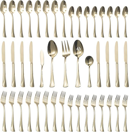 Alata Alice Champagne Gold Mirror 45-Piece Silverware Set Stainless Steel Flatware Set,Service for 8,Mirror Polished Cutlery Set,Dishwasher Safe