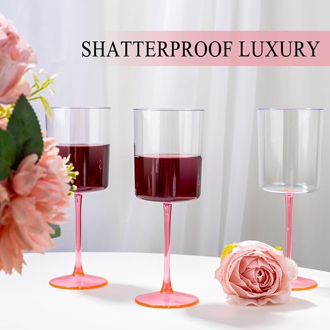 Ciaell 12 Pack Pink Plastic Wine Glasses - Image 7