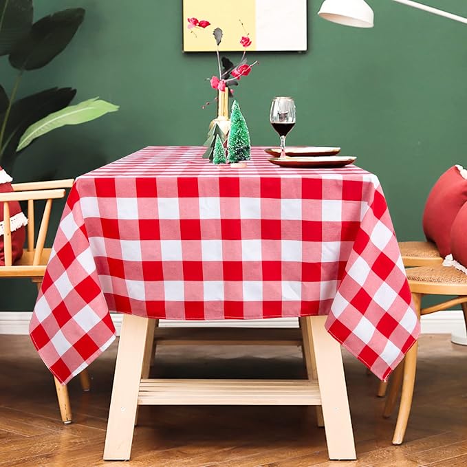 ShinyBeauty Checked Tablecloth Rectangle 54x80-Inch Red and White Buffalo Plaid - Image 3