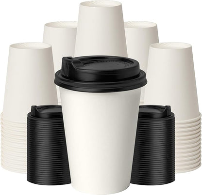 12 oz Coffee Cups with Lids 100 Pack, Party Supplies, To-Go Paper Cups by ECOEXTRA