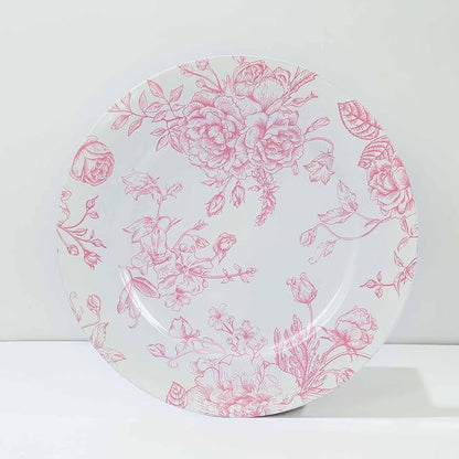 Efavormart 6 Pack White Pink Floral Acrylic Charger Plates in French Toile - Image 9