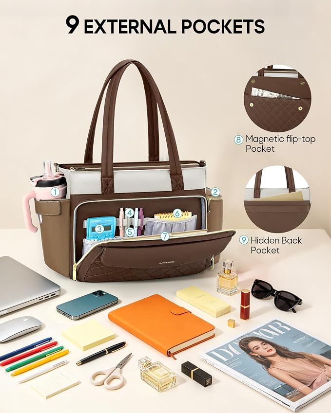 RAINSMORE Teacher Bag for Women, 15.6" Laptop Work Tote, 40oz Cup Holder | - Image 7