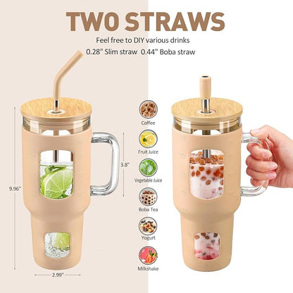 WINSA Glass Tumbler with Straw and Lid, 40 oz, Amber | Iced Coffee Cup with - Image 4