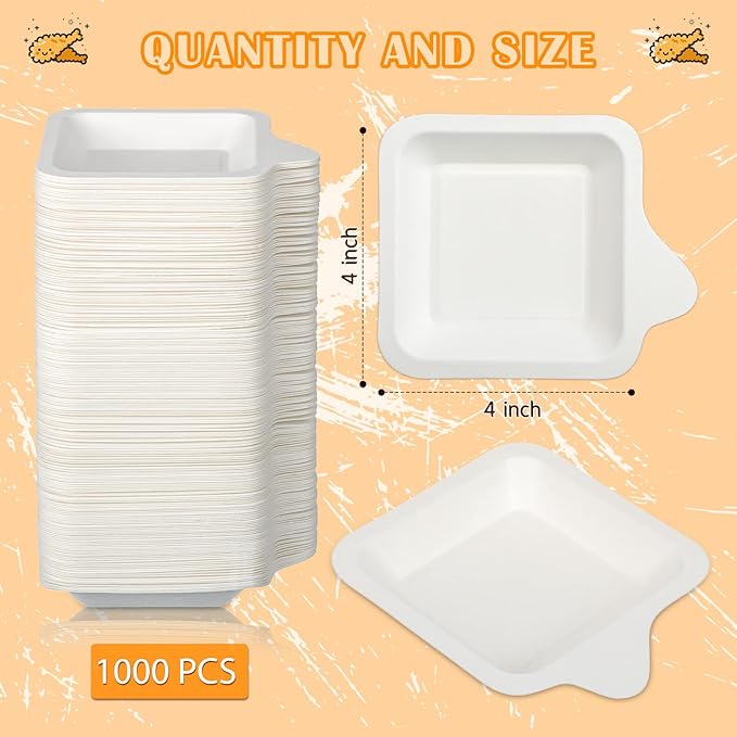 Remerry 600 Pcs Small 4 Inch Paper Plates Bulk Disposable Plates Paper White Square Dessert Cake Party Snack Sugarcane Bagasse Fiber Wedding Birthday Dinner Graduation Pet Feeding (4.45 x 5.24 Inch)