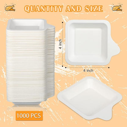 Remerry 600 Pcs Small 4 Inch Paper Plates Bulk Disposable Plates Paper White Square Dessert Cake Party Snack Sugarcane Bagasse Fiber Wedding Birthday Dinner Graduation Pet Feeding (4.45 x 5.24 Inch)