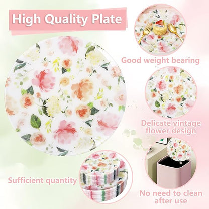 60 PCS Floral Plastic Plates - Image 3