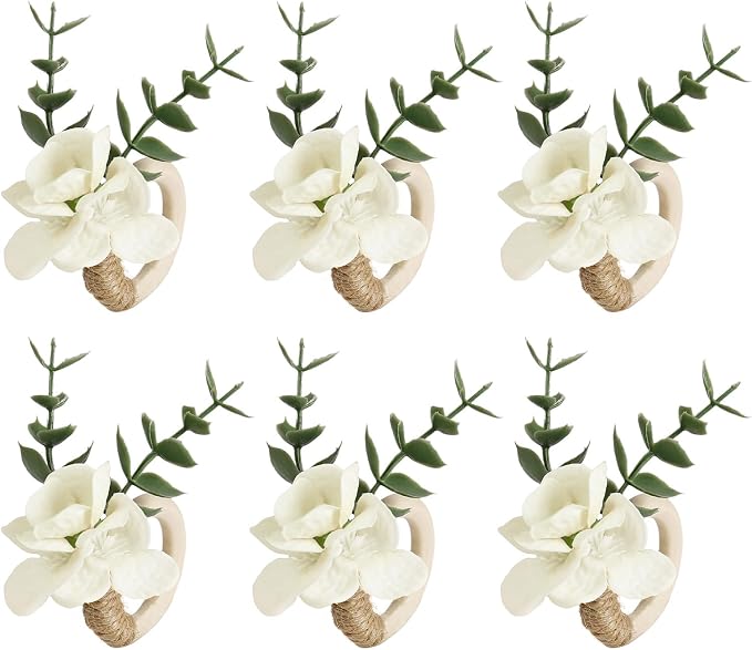 Handmade Floral Napkin Rings, Hydrangea & Eucalyptus Leaf Spring Decoration by Unknown