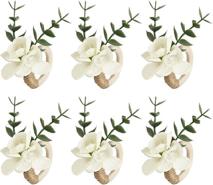 Handmade Floral Napkin Rings, Hydrangea & Eucalyptus Leaf Spring Decoration by Unknown