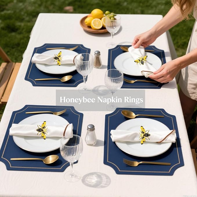 Bee Napkin Rings Set of 12 Glossy Yellow Honeybee Napkin Holders - Image 5