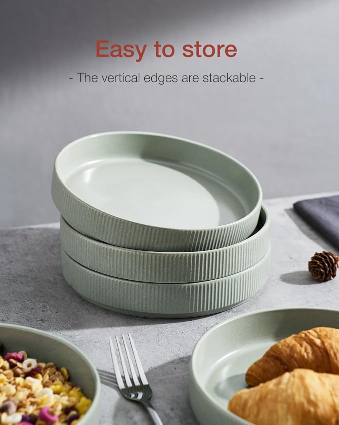 famiware Star 8.25" Pasta Bowls Set of 6, Bowl Plates, Light Green | Microwave - Image 6