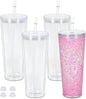24 Oz Acrylic Snowglobe Tumbler, 4 Pack Pre-Drilled Double Wall Acrylic Clear by Maucircol