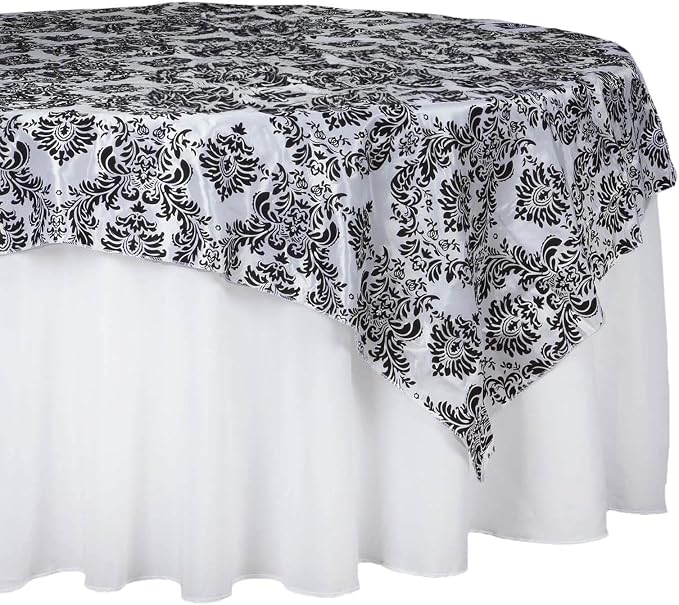 Efavormart Black Damask Flocking Square Tablecloth Overlay 60"x60" Square - Image 6