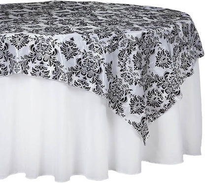 Efavormart Black Damask Flocking Square Tablecloth Overlay 60"x60" Square - Image 6