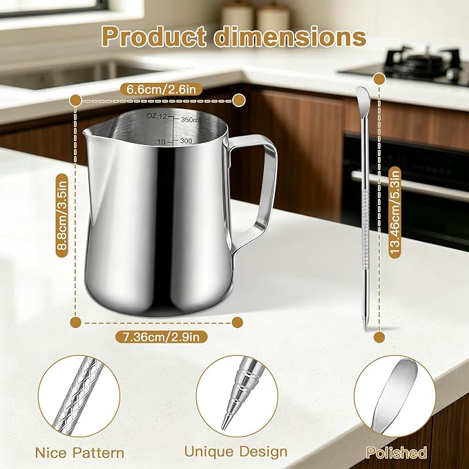 Milk Frothing Pitcher, 12oz Milk Frother Cup - Image 8