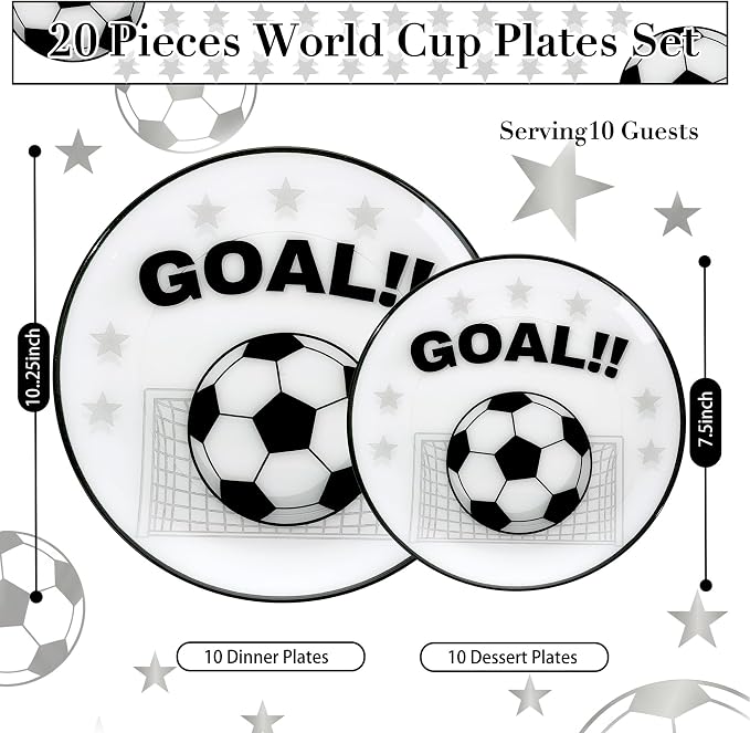 20 White Plastic Soccer Plates, Disposable Plates - Image 2