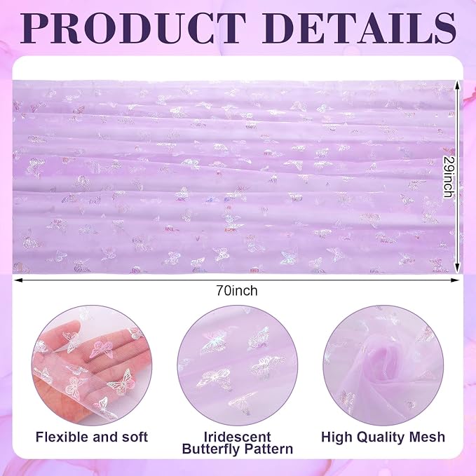 4 Pcs Iridescent Butterfly Table Runner 29 x 70 Inch Purple Glitter Gradient - Image 3