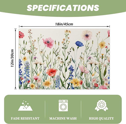 AOFOTO Floral Placemats Set of 4 Colorful Wild Flower Plants Printed Place Mats Artistic Rectangular Modern Table Mats for Home Kitchen Restaurant Party Dining Table Decor 12x18 Inch