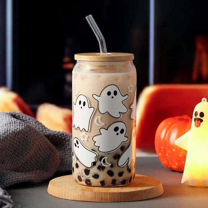 Halloween Ghost Fall Glass Cup - Image 4