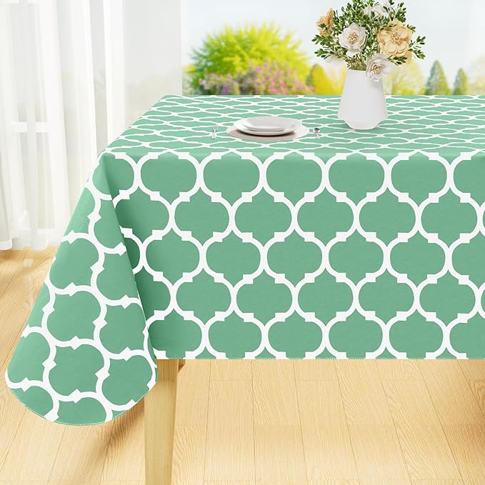 Smiry Rectangle Table Cloth, Waterproof Vinyl Tablecloth with Flannel Backing for Rectangle Tables, Wipeable Spillproof Plastic Tablecloths for Dining, Camping and Indoor (54"x78", Sage Green)