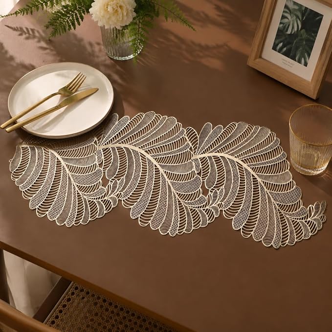 FAVE Table Runner 36 Inches Vinyl Golden Table Runner | Heat Resistant Table - Image 3