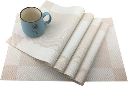 Gugrida Vinyl Beige Placemats Heat Resistant Dining Table Mats Non-Slip Washable Place Mats Set of 6 （Beige）