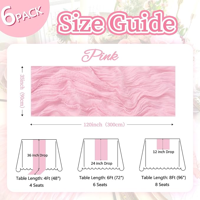6 Pack Pink Cheesecloth Table Runner 35 x 120 Inch | Boho Gauze Cheese Cloth - Image 2