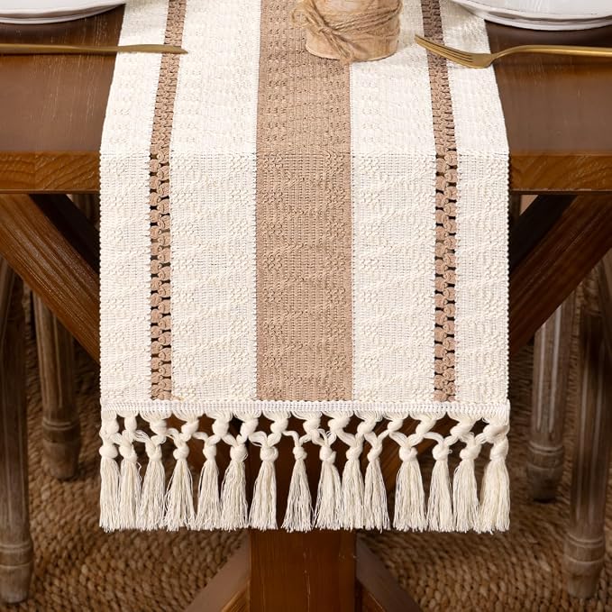 DeZerlor Boho Macrame Table Runner Spring Easter Farmhouse Woven Small Table by DeZerlor