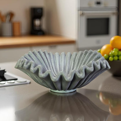 Large Decorative Bowl decor, Scalloped Pedestal Bowls for Modern Home Decor,Ruffle Decor,Stylish Key Bowl for Entry Table,Decorative Fruit Bowl for Kitchen Counter,Artificial Stone Marble Color