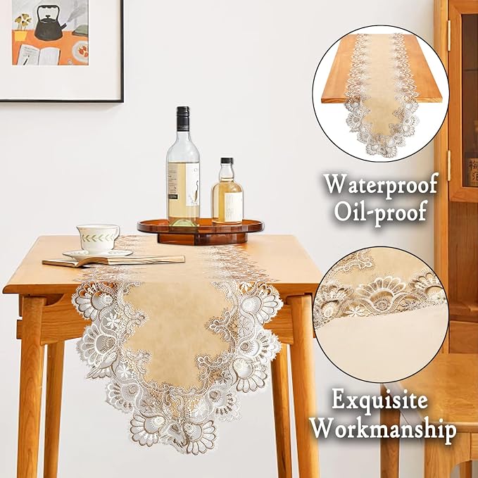 Lace Table Runner, Waterproof Oil-Proof PU Leather Table Runner - Image 2