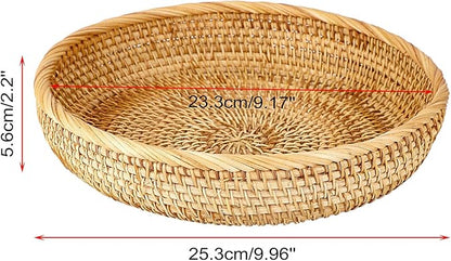 Hipiwe 9.9" Round Key Basket Bowl for Entryway Table Wicker Storage Basket Woven Keys Bowl Holder Crackers Fruit Candy Serving Tray Rattan Organizer Basket for Remote Control Wallet Cell Phone