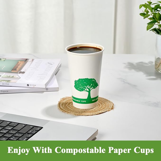 Vplus 240 Pack Compostable Paper Cups, 16 oz Paper Coffee Cups | Biodegradable - Image 7