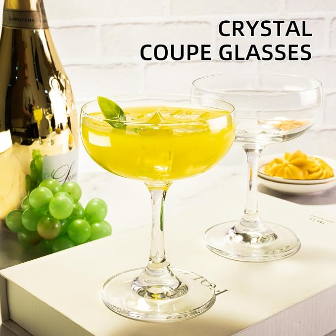Champagne Glasses Set of 6-7oz Elegant Coupe Glasses, Crystal Cocktail Glasses - Image 3