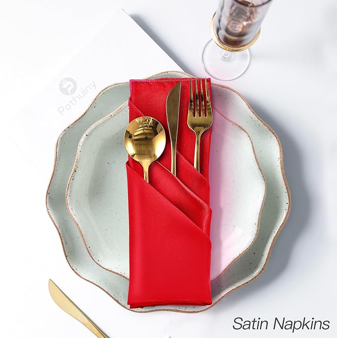 P Pothuiny 50 Pcs Red Satin Napkins 17 x 17 Inch, Satin Cloth Napkins | Square - Image 5