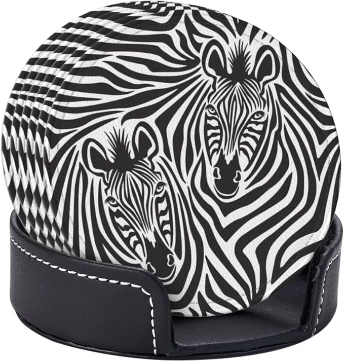 6 Pcs Zebra Couple Leather Coasters - Image 3