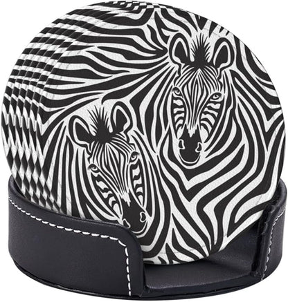 6 Pcs Zebra Couple Leather Coasters - Image 3