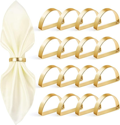16Pcs Metal Gold Napkin Rings Set, Stainless Steel Metal Gold Napkin Holder, Fall Thanksgiving Christmas Easter Napkins Rings for Table Decor Wedding, Banquet, Party