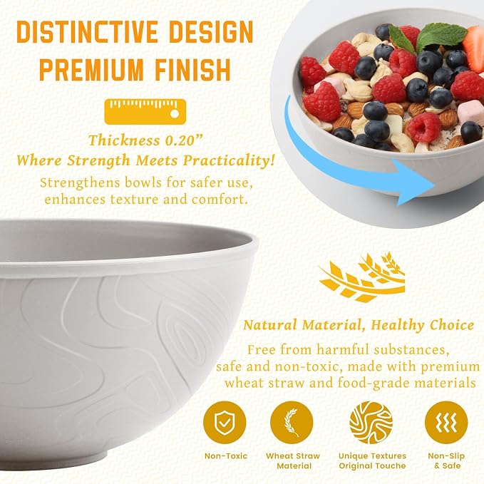 Wheat Straw Bowls with Unique Texture Design, 40 OZ Salad Bowls - Image 3