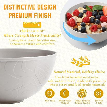 Wheat Straw Bowls with Unique Texture Design, 40 OZ Salad Bowls - Image 3